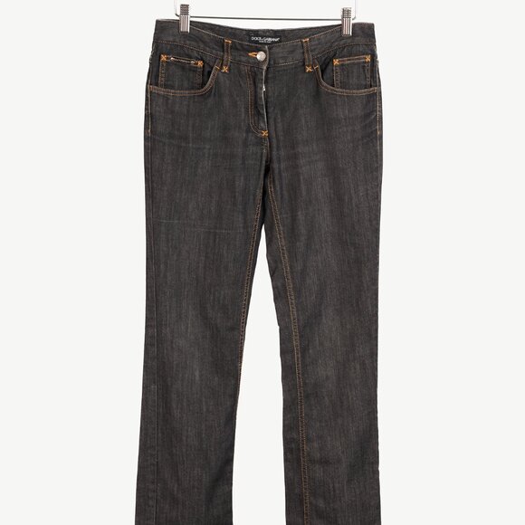 Dolce & Gabbana Charcoal Straight-Leg Logo Plaque Jeans - Picture 1 of 13